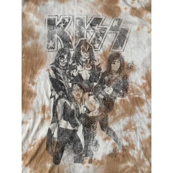 KISS Band T-Shirt Tie Dye Graphic Rock Tee Vintage Style Brown White Size Large - Picture 2 of 3